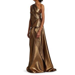 Reem Acra Metallic One-Shoulder Gown Formal Dress